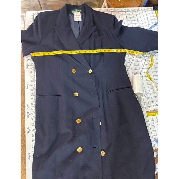 Harve Benard Vintage Navy Blue Wool Gold Button Dressy Trench Coat Women 20W - Picture 7 of 7